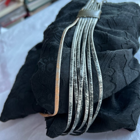 VTG 70s belt olive tan silver leather distressed sz S strappy gold buckle - Picture 2 of 11